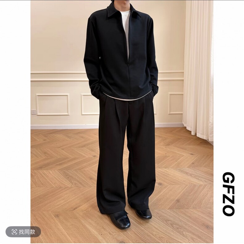 2026年春季新款百搭美式拉链长袖T恤男拼接假两件卫衣C26009-TP42,男装T恤,电商C213(原B265)