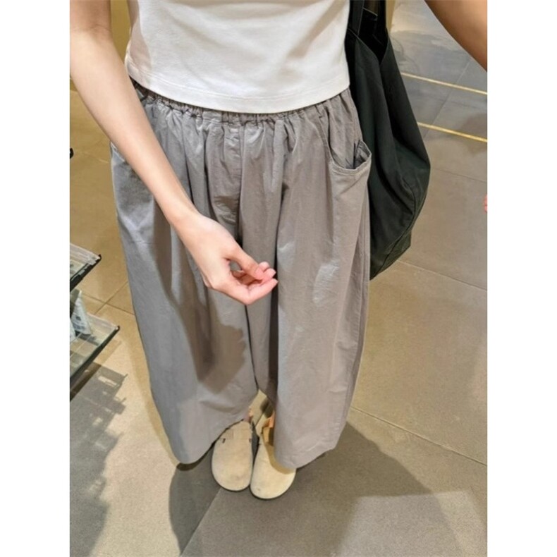日系小个子灰色轻薄速干阔腿裤女夏季新款高腰宽松百搭九分休闲裤,男装休闲裤,星座1210-1