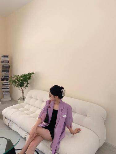 紫色腰带西装，女装西装，HE