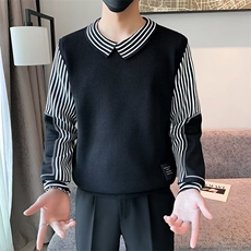 假两件毛衣男士内搭针织衫秋冬季拼接男装撞色翻领线衣上衣M847，男装针织衫/毛衣，星座1116A-2（原606A-1）