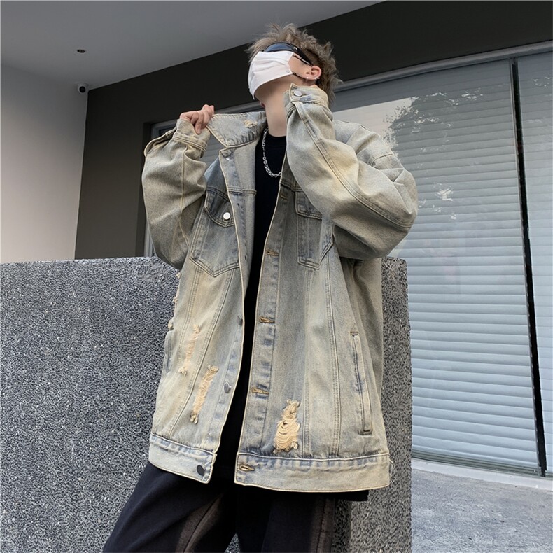 水洗做旧牛仔夹克男2025秋季新款款潮流破洞美式复古痞帅休闲外套,男装夹克,星座302B