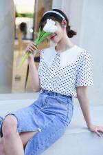 小清新不规则领波点小衫，女装，如问