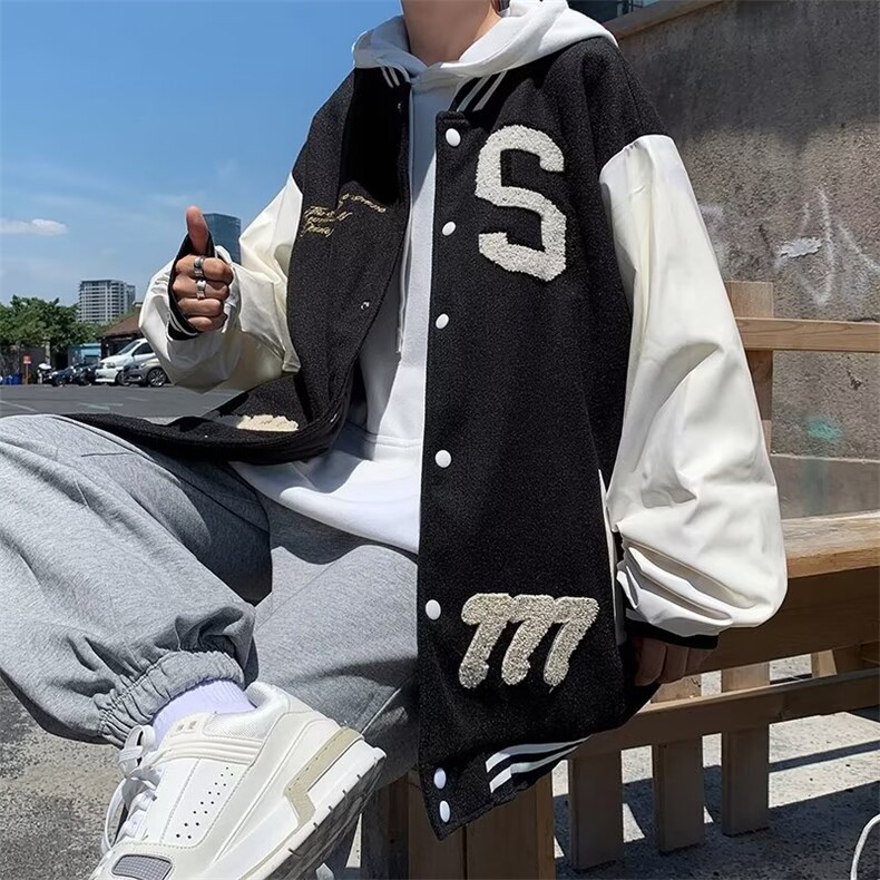 绿色棒球服男ins潮春秋2023新款美式复古高街毛巾绣夹克YK75P60,男装夹克,星座1116-2