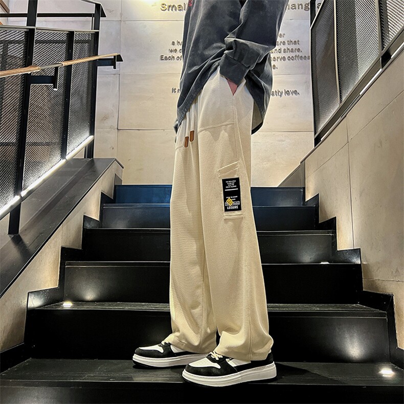 K013P45内景楼梯2024秋季新款华夫格卫裤男潮宽松学生大码长裤,男装休闲裤,电商A026-1