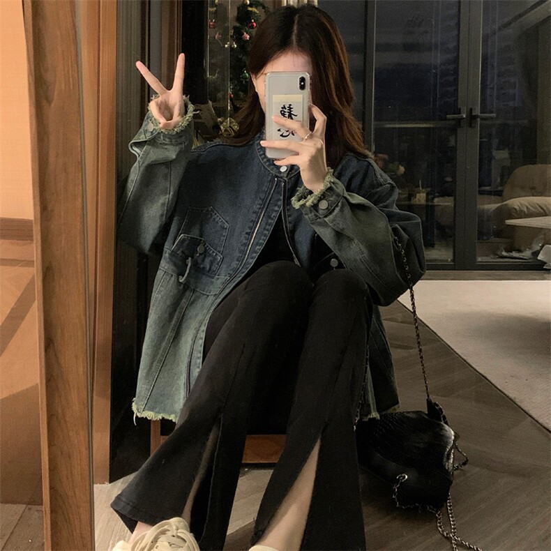 新款毛边短款个性复古怀旧牛仔外套女美式百搭短款小上衣C738-88,男装工装外套,星座911-2(原星座613-2）