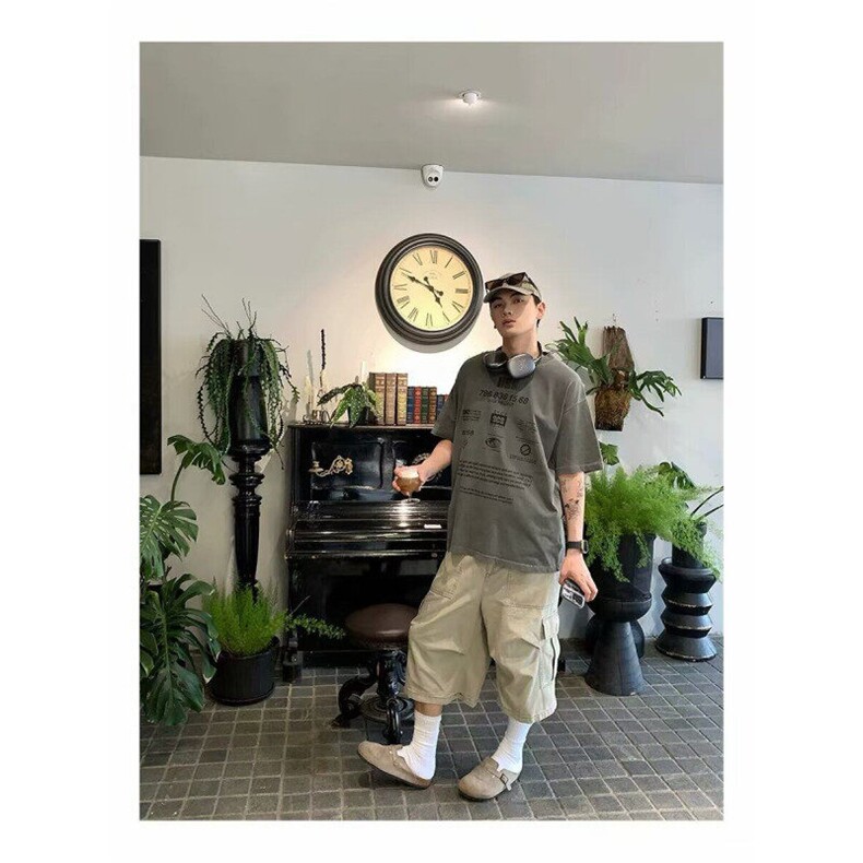 W9643-P45网图现货美式复古大口袋工装短裤夏季新款休闲七分裤,男装牛仔裤,星座1608-2