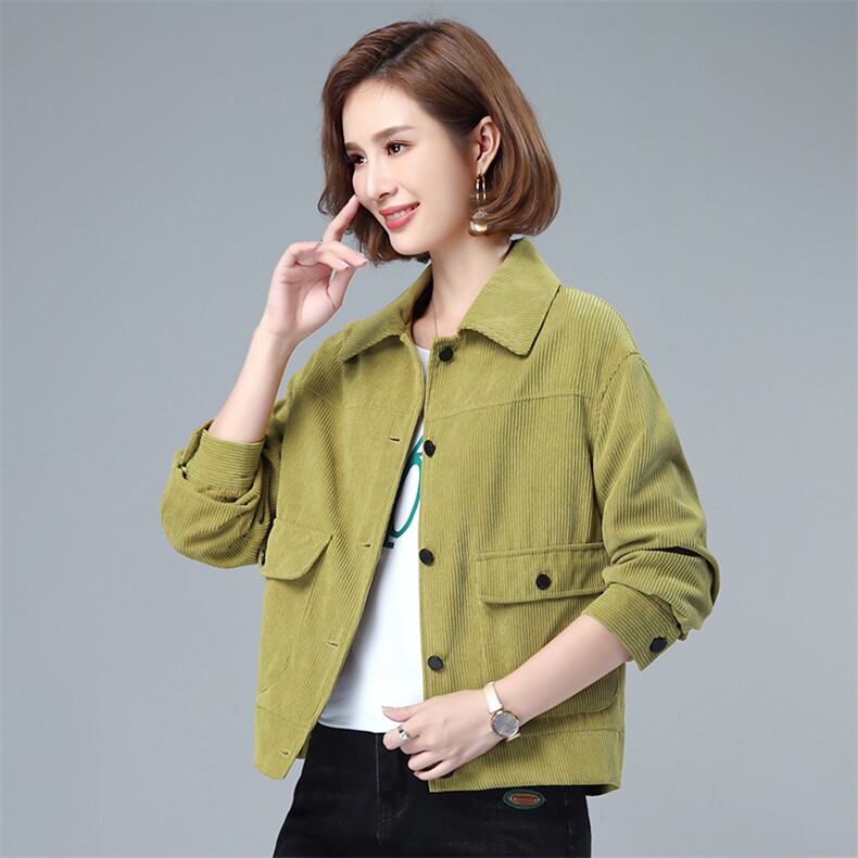 2020年秋冬季新款灯芯绒短款外套女通勤韩版女士上衣自主图，女装短外套，伊满意