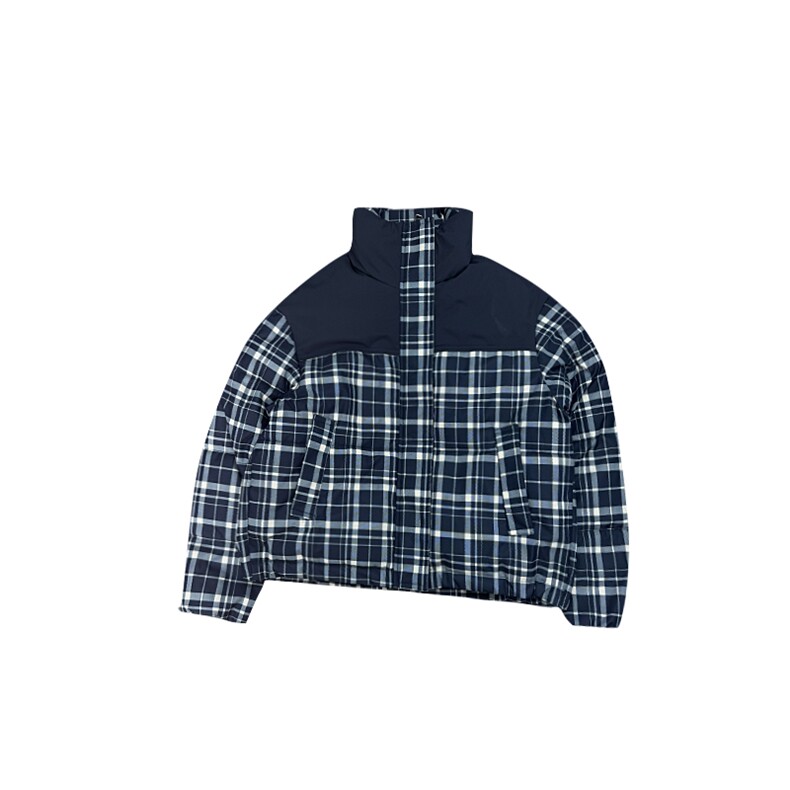 AY138/P128控168冬季社会小伙拼接撞色格子短款修身棉服男浅蓝首,男装棉衣,星座305B-1
