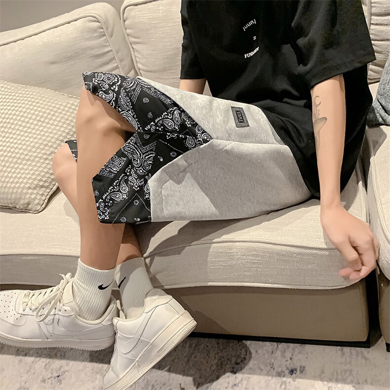 腰果花拼接短裤情侣直筒宽松运动短裤卫裤休闲五分DK2012-P40图片