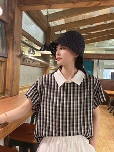 夏季新款条纹格子小衫图片
