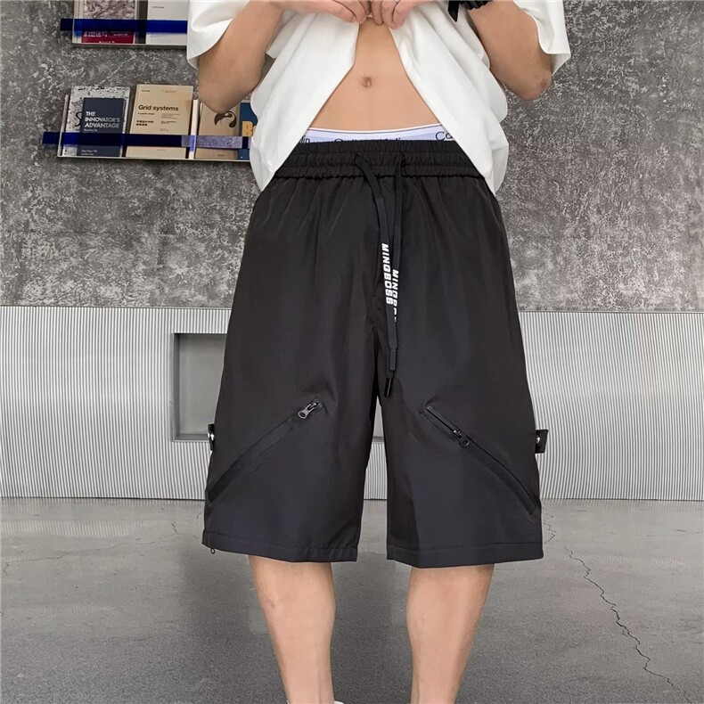 美式机能短裤男夏季宽松大码设计感小众拉链裤子休闲运动五分中裤,男装牛仔裤,星座410-7