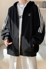内景秋冬ins韩版条纹连帽卫衣男宽松开衫外套WY00759/P55加绒P65，女装短外套，电商B316