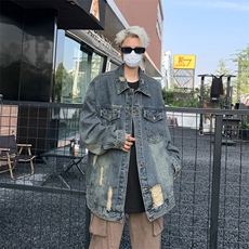 牛仔外套男春秋季美式复古做旧潮牌痞帅宽松百搭工装夹克3690P58，男装工装外套，星座410-2