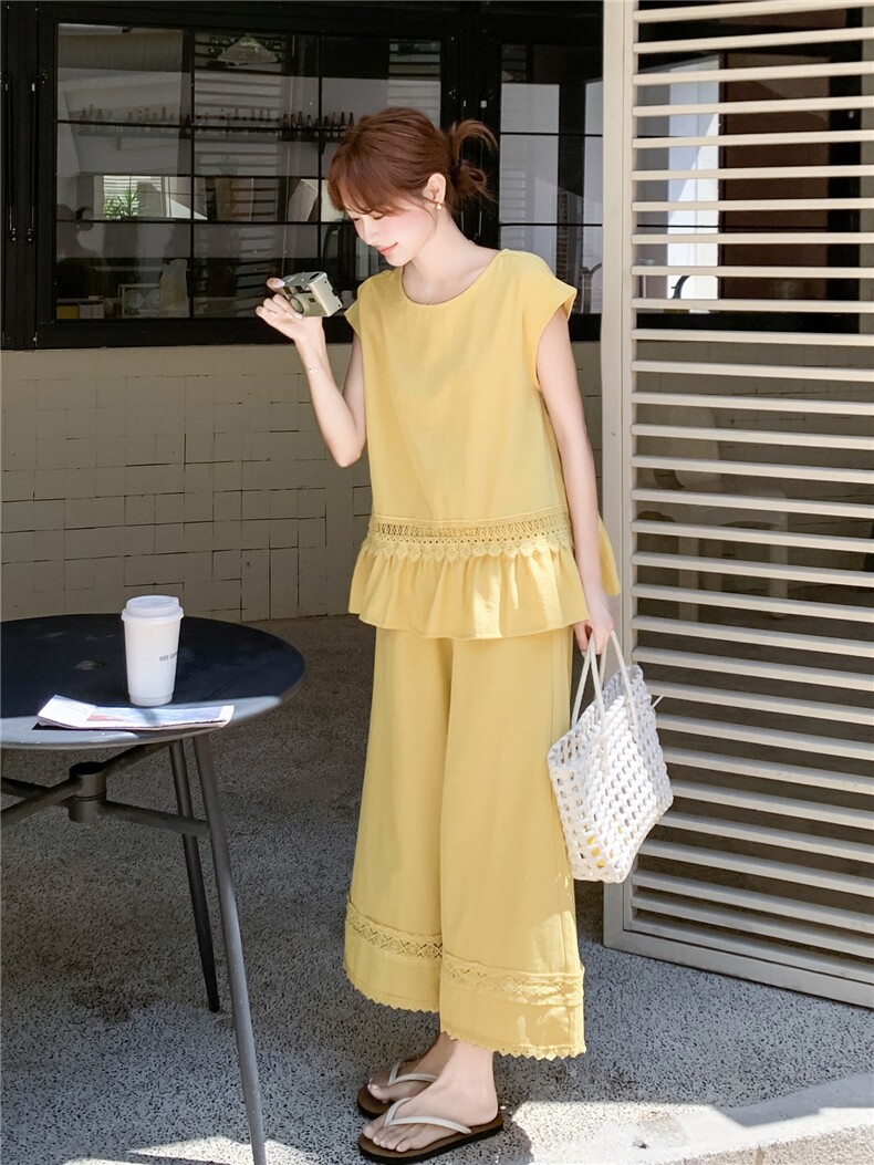 主推重工艺拼接蕾丝女夏新款休闲减龄穿搭两件套A2608-139-K218,女装套装/套裙,美静678