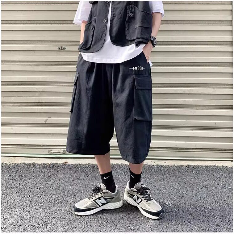 夏季七分裤男休闲潮宽松嘻哈7分短裤ins潮牌港风百搭运动bf工装裤图片