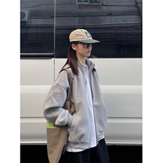 2025基础纯色宽松复古拉链立领卫衣日系休闲外套开衫潮，女装短外套，星座506A