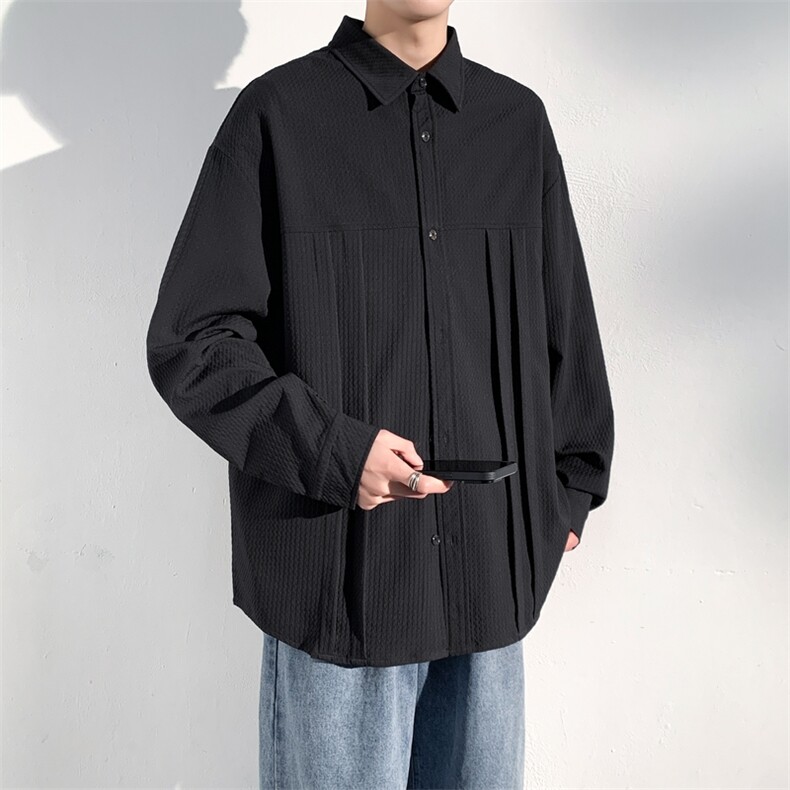 复古褶皱长袖衬衫男士春秋季新款宽松休闲外套A406C6025特P55,男装衬衫,星座309（原A406）