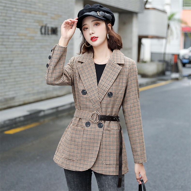 2022春款格纯色小西装外套女韩版收腰英伦风西服时尚港味上衣,女装西装,瑶迪依秀