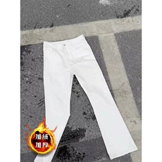 白色直筒牛仔裤男女秋冬加绒宽松垂感高级感拖地裤K8005-P46网图，男装牛仔裤，电商B245
