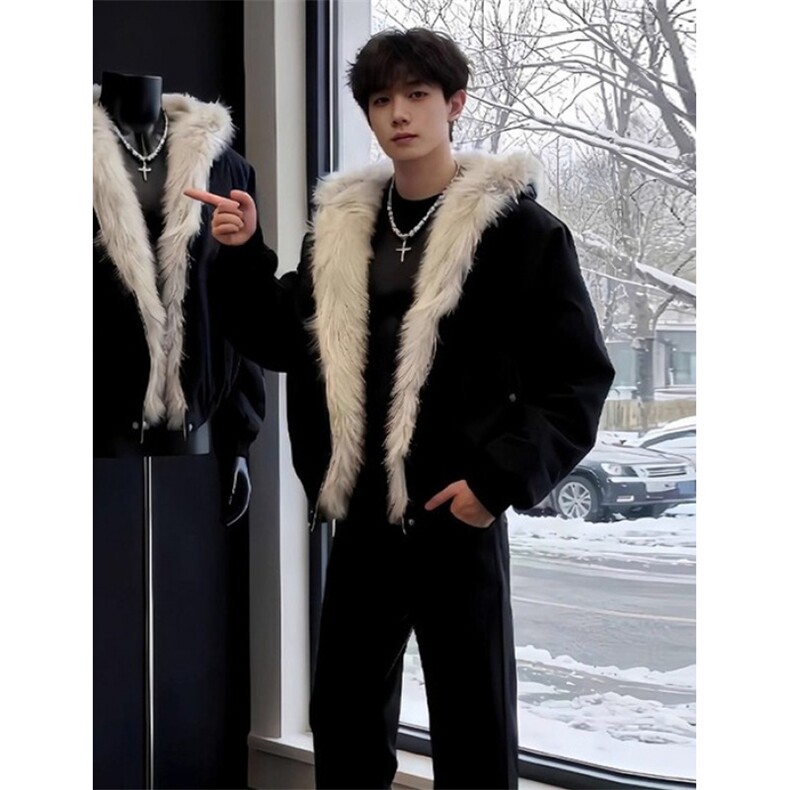 狼王座山雕外套棉服男款冬季短款痞帅美式毛领连帽棉衣M1081,男装棉衣,星座1116A（原606A-3）