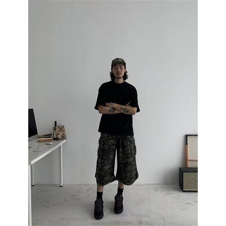 复古迷彩七分牛仔短裤男女工装百搭潮流男装短裤网图DK2618-p48,男装牛仔裤,星座302B