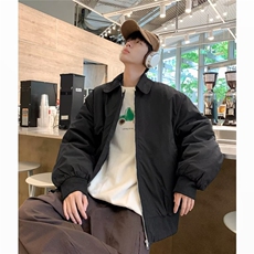 翻领棉衣男美式高街复古宽松纯色简约百搭飞行员夹克棉服C421，男装夹克，星座506