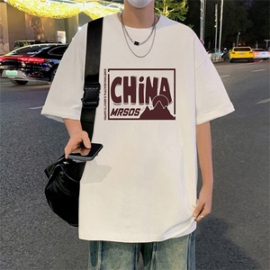 T682大码宽松纯棉运动圆领体恤衫oversize短袖T恤男重磅T图片
