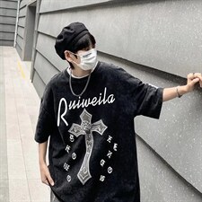 潮复古港风夏印花短袖T恤情侣装宽松休闲纯棉半袖上衣T3083P35图片