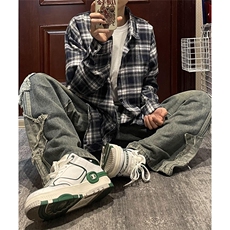 【有货】cleanfit藏青色格子衬衫男长袖美式复古衬衣V3211PP-P38，男装衬衫，星座1007（原301D）