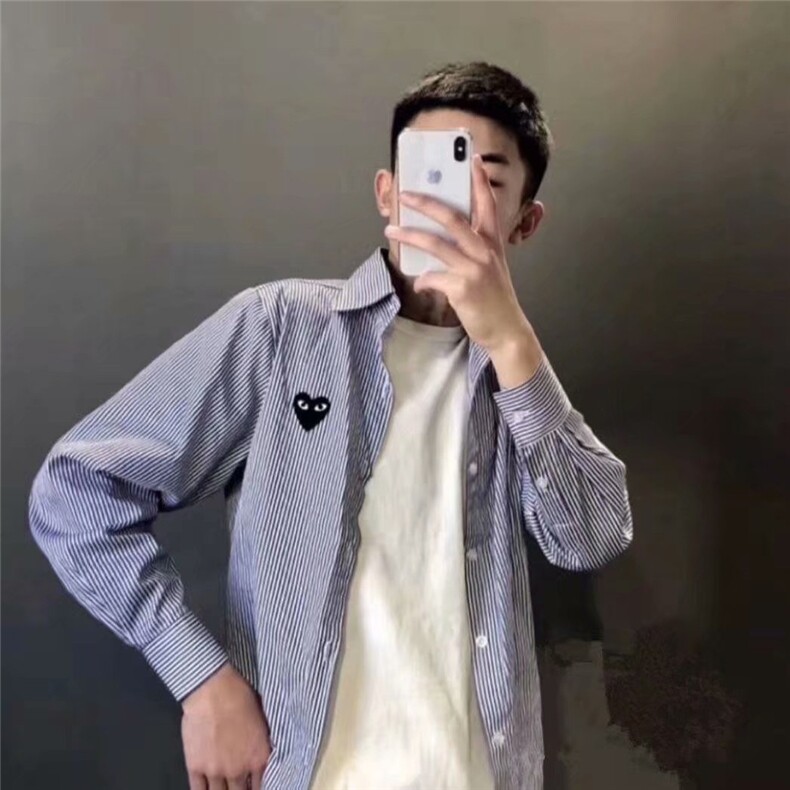 日系春夏川久男女款衬衣爱心保百搭玲条纹长袖显瘦衬衫上衣,男装衬衫,星座1210-1