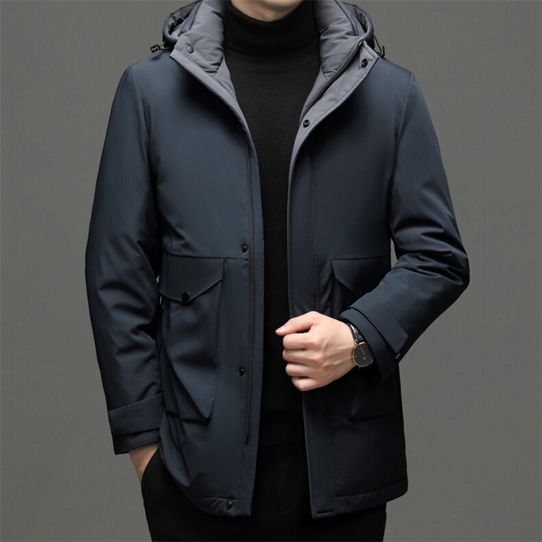 2023冬季新款可脱卸连帽白鸭绒外套中年男士商务休闲上衣羽绒服，男装羽绒服，电商B212（原钱塘6029）