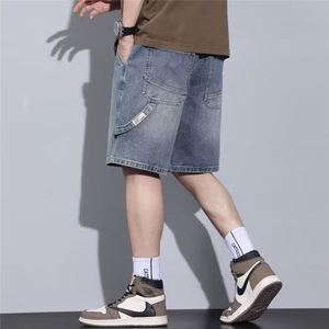 W9634-P43 网图现货 美式复古牛仔短裤宽松休闲直筒五分裤中裤图片