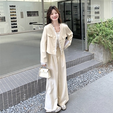 现货2D078-T1926-P175K258米色蕾丝西装+长裤2件套装，女装套装/套裙，2D078