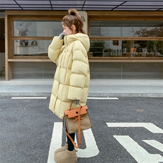 鹅黄色连帽羽绒服女款冬季2025年新款中长款小个子加厚白鸭绒外套，女装羽绒服，2C176