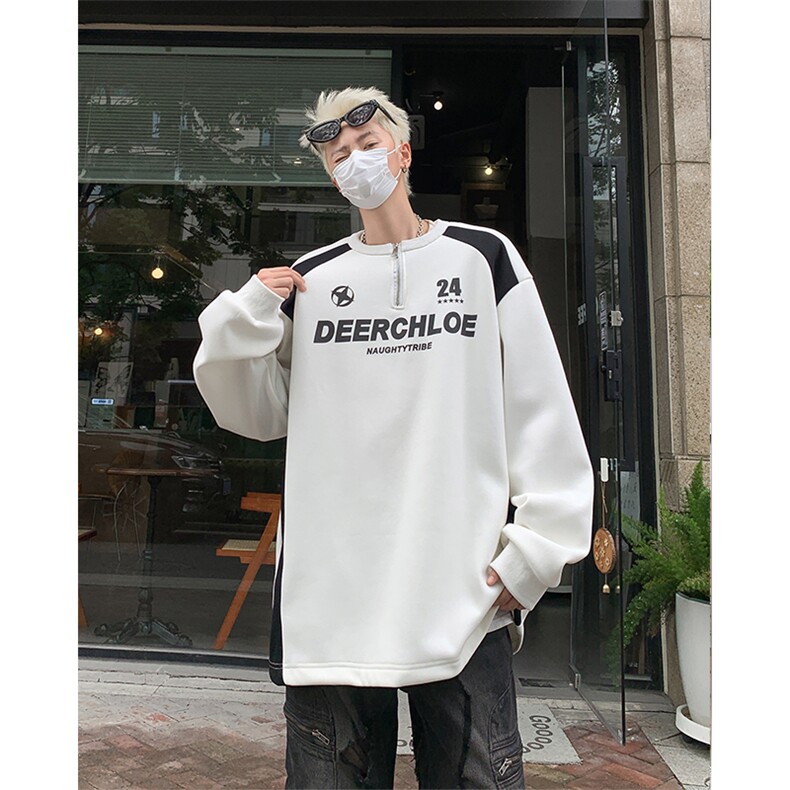 405A美式高街设计感撞色拉链印花卫衣WY24818-P55控78,男装卫衣,星座405A