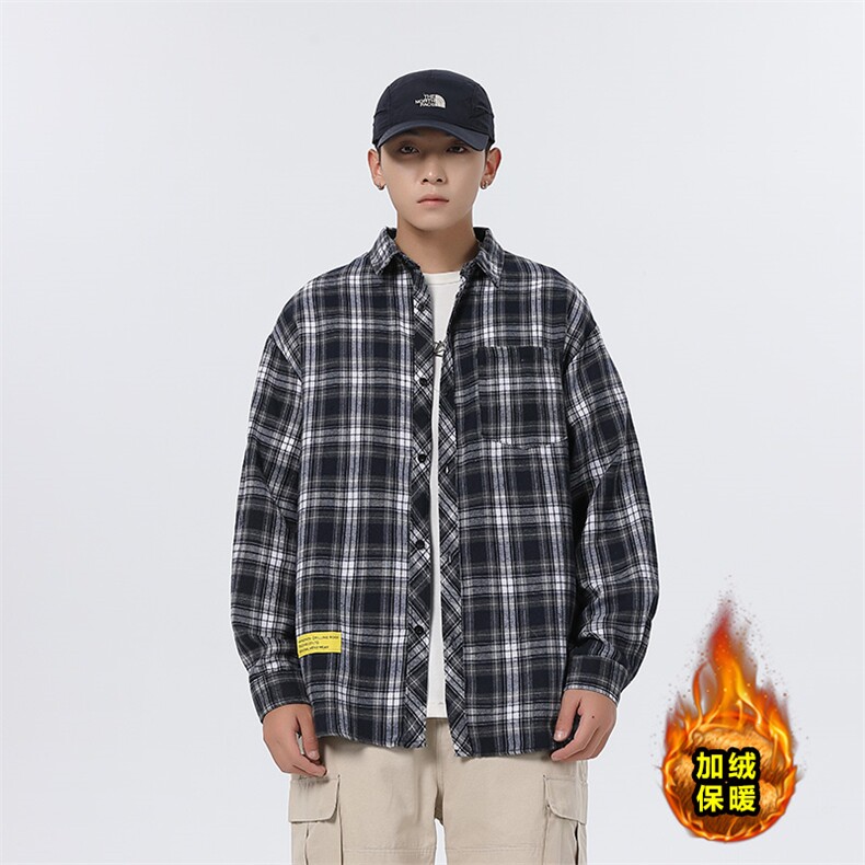 秋冬休闲潮流格子衬衫保暖加厚打底衫男C2158-特P32/C9732-特P40,男装衬衫,电商A007