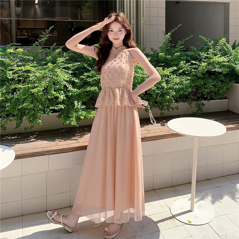 新中式粉色提花无袖上衣套装女2025夏新款高级感半身裙显瘦两件套,女装连衣裙,2C267