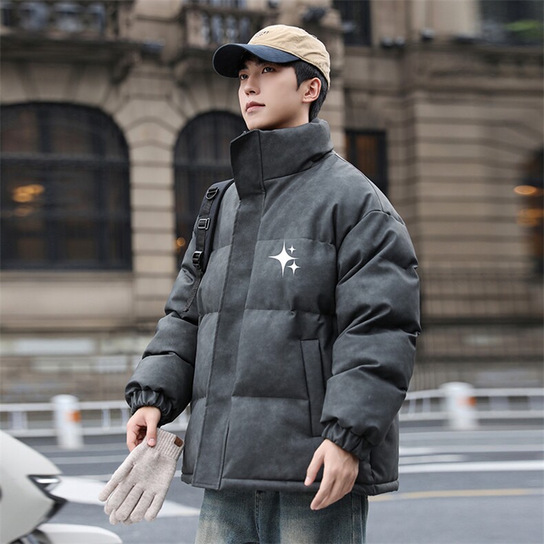 港风冬季新款棉衣男印花宽松PU皮立领面包服大码外套男MY625-P128,男装棉衣,星座505-3