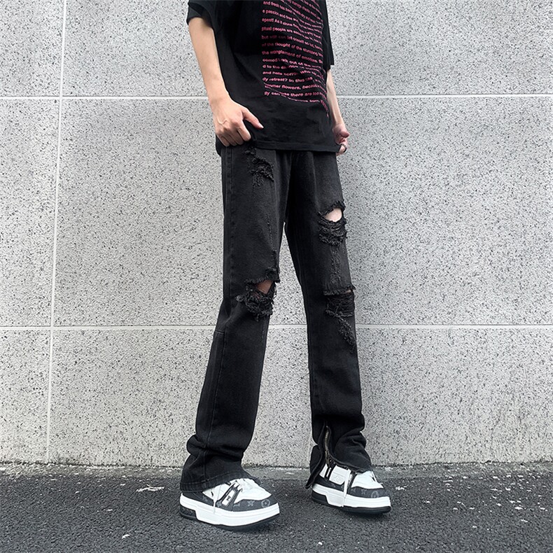 现货 夏季修身vibe美式高街破洞黄泥染拉链牛仔裤男K822-K823-P55图片