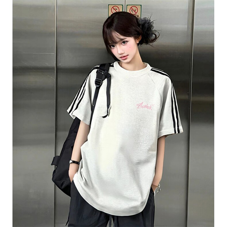 抖音得物高品质二开240克宽松纯棉美式潮牌三条杠织带短袖T恤，男装T恤，电商A486