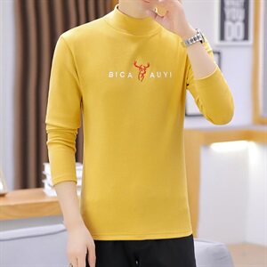 冬季半高领双面绒刺绣小鹿卫衣男加绒加厚保暖打底衫长袖灰335P28图片