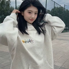 连帽卫衣男女秋冬季新款美式休闲重磅花卉刺绣情侣帽衫上衣流行，男装卫衣，星座506A