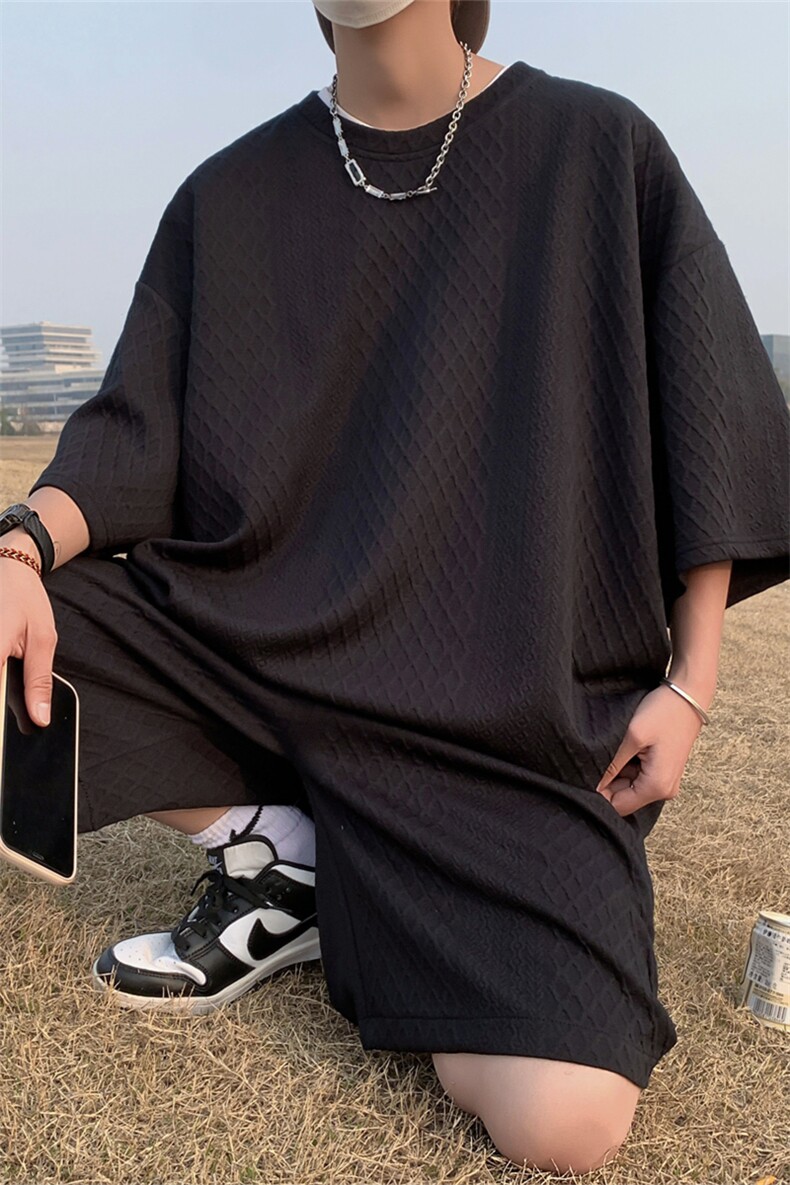 TZ85355/P60夏季提花新款短袖短裤t恤休闲宽松大码两件套套装男,男装休闲套装,电商A141