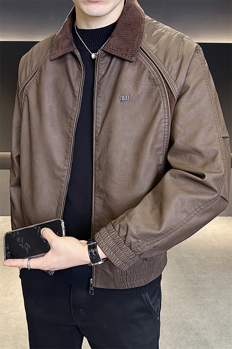 皮衣外套男2025秋季新款男装拼接夹克C317-JK515-P145,男装夹克,电商C317