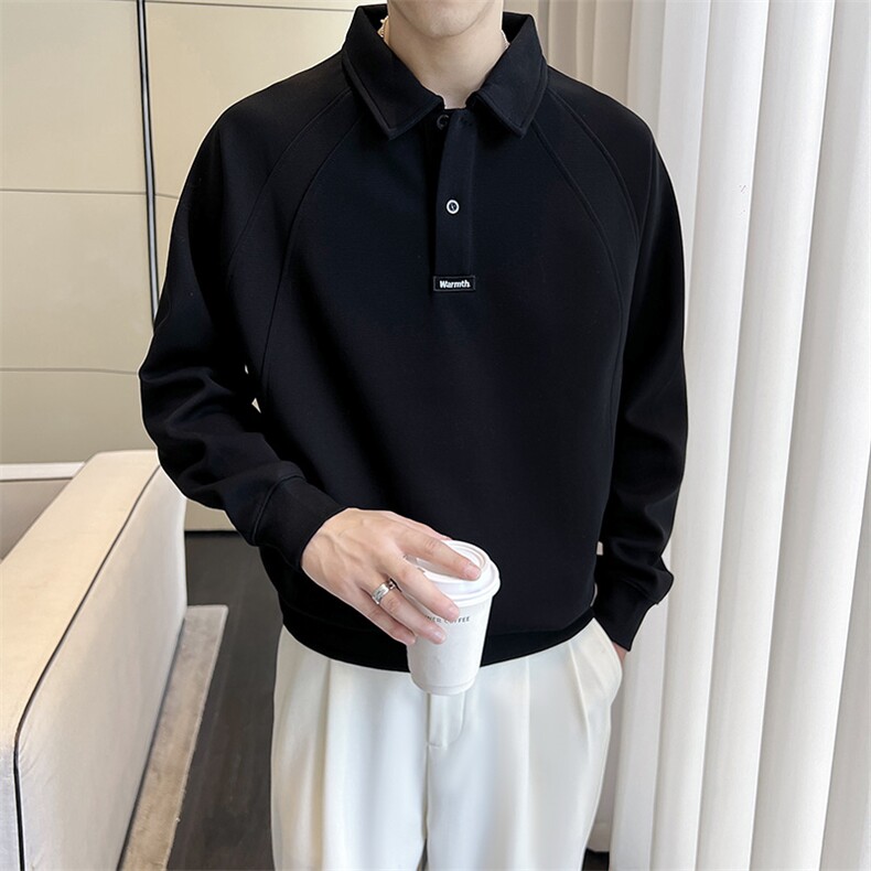 盗图-简约宽松韩版长袖Polo衫外穿上衣MZ30/P65控95,男装Polo衫,电商A243
