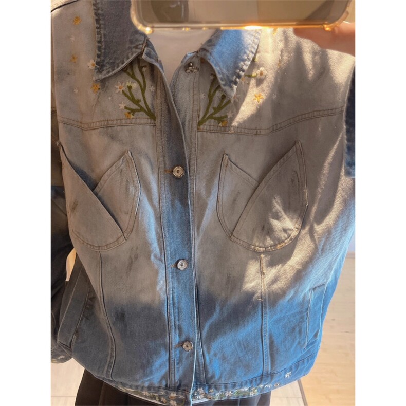 JK8973-P73美式复古秋季新款花卉潮牌设计感渐变刺绣牛仔夹克,男装夹克,电商B323A