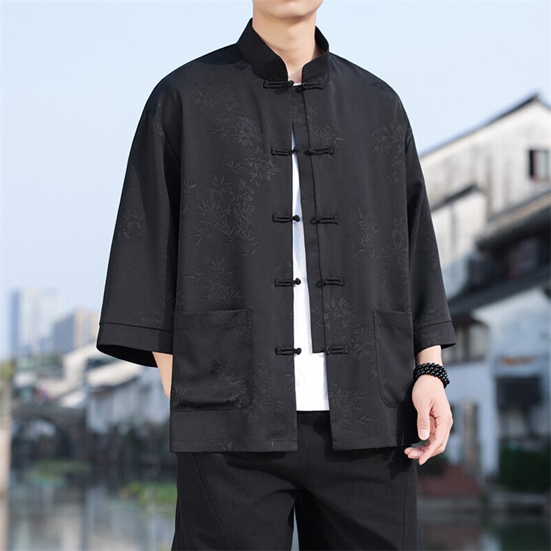 2025夏季新款男士风竹子提花衬衫宽松大码立领上衣CS2503-P70图片