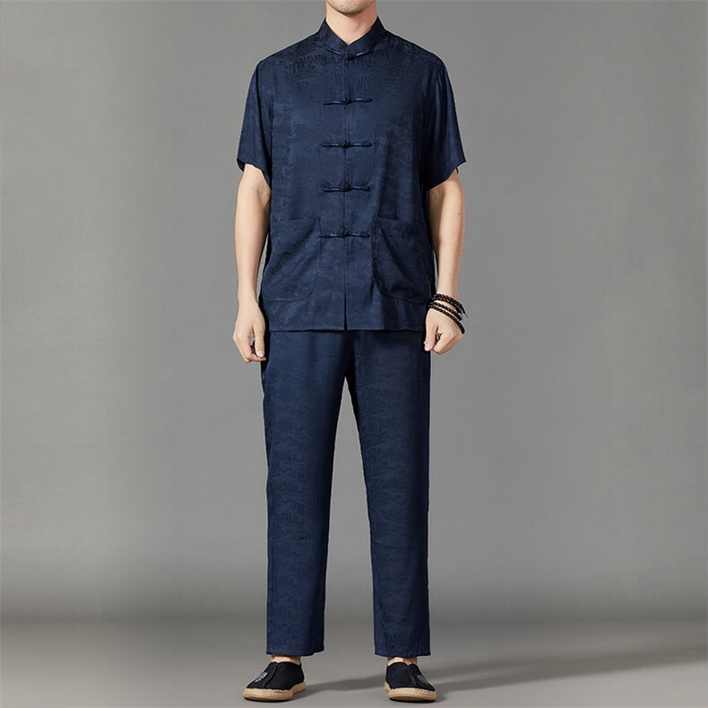2026夏季薄款高端风冰丝短袖衬衫套装唐装汉服HL23808-P120,男装休闲套装,星座1105-3