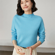 休闲/淑女山()2024年秋季长袖女士卷边领，女装羊毛衫，艾米娇羊绒