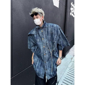 扎染短袖衬衫男夏季设计感小众外套美式高街水洗衬衣LN47155-p60图片